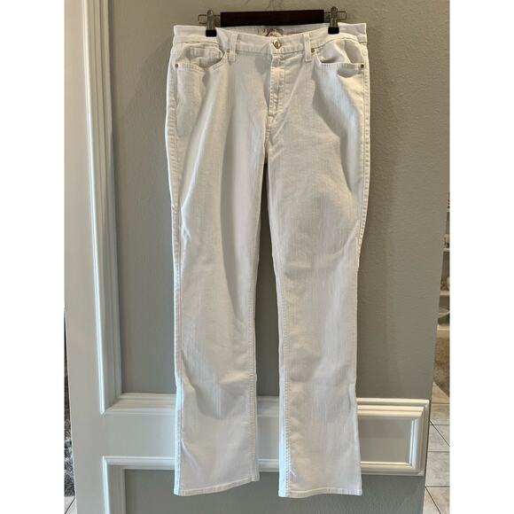 Jen 7 For All Mankind White Slim Bootcut Jean 14 Sculpting Stretch Brass Button - Picture 1 of 7